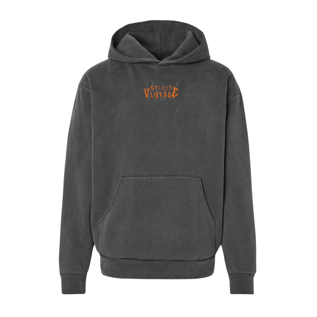 Stilly Struck By Lightening - SUPER HEAVY-WEIGHT Embroidered Hoodie - Faded Black