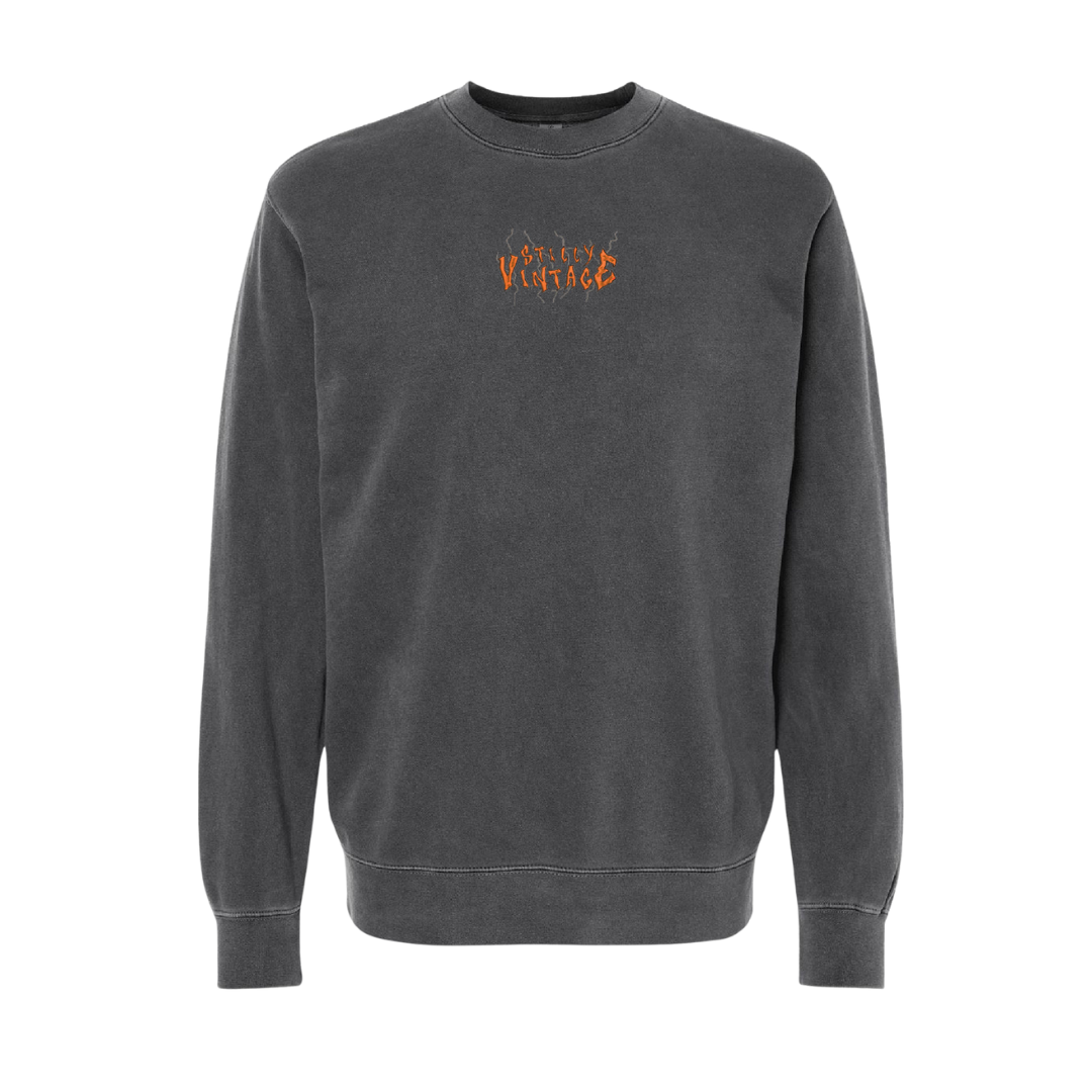 Stilly Struck By Lightening - Embroidered Crewneck Sweatshirt - Faded Black